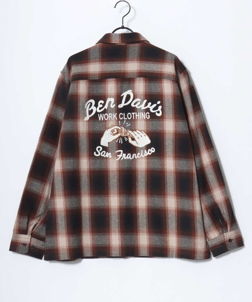 BEN DAVIS(ベンデイビス)の「BEN DAVIS/ベンデイビス EMBRO OMBRE SHIRT/オーバーサイズ バックプリント刺繍 起毛 オンブレチェック フランネル長袖シャツ/ワークシャツ/レディース メンズ(シャツ/ブラウス・メンズ・ブラウン/ブルー/ブラック・M/L/XL)」の13枚目の写真