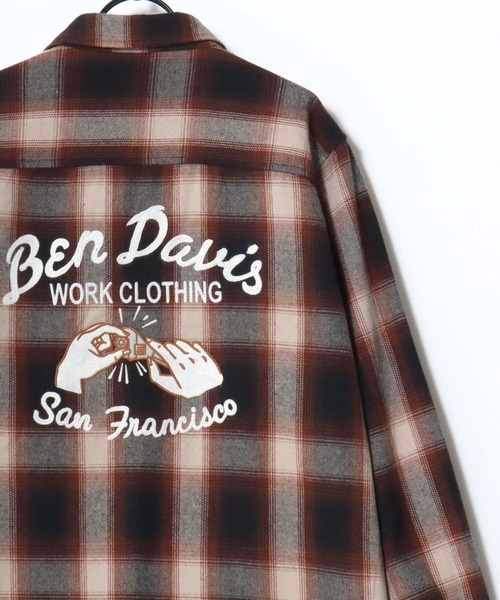 BEN DAVIS(ベンデイビス)の「BEN DAVIS/ベンデイビス EMBRO OMBRE SHIRT/オーバーサイズ バックプリント刺繍 起毛 オンブレチェック フランネル長袖シャツ/ワークシャツ/レディース メンズ(シャツ/ブラウス・メンズ・ブラウン/ブルー/ブラック・M/L/XL)」の7枚目の写真