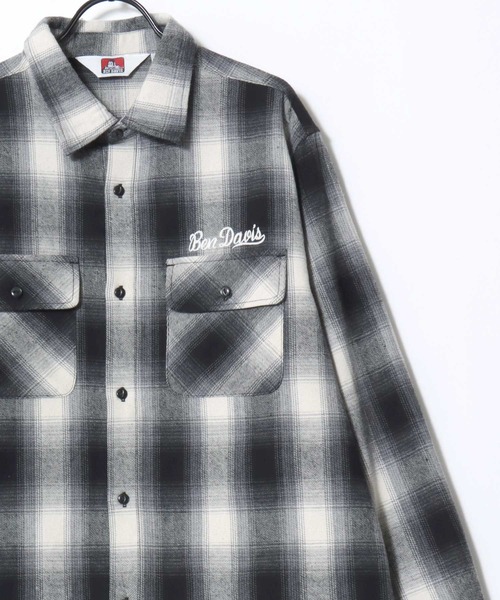 BEN DAVIS(ベンデイビス)の「BEN DAVIS/ベンデイビス EMBRO OMBRE SHIRT/オーバーサイズ バックプリント刺繍 起毛 オンブレチェック フランネル長袖シャツ/ワークシャツ/レディース メンズ(シャツ/ブラウス・メンズ・ブラウン/ブルー/ブラック・M/L/XL)」の4枚目の写真