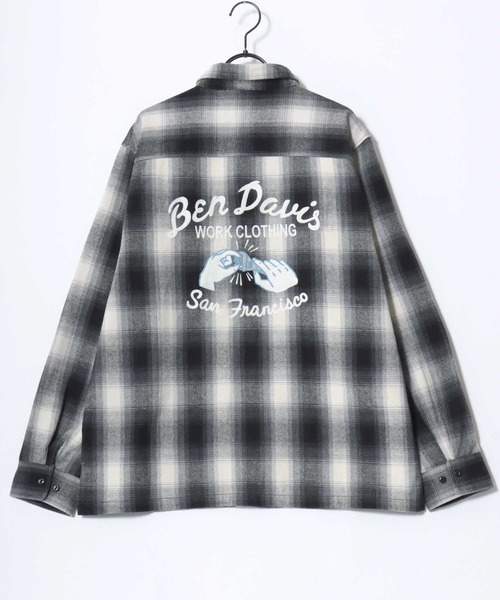 BEN DAVIS(ベンデイビス)の「BEN DAVIS/ベンデイビス EMBRO OMBRE SHIRT/オーバーサイズ バックプリント刺繍 起毛 オンブレチェック フランネル長袖シャツ/ワークシャツ/レディース メンズ(シャツ/ブラウス・メンズ・ブラウン/ブルー/ブラック・M/L/XL)」の11枚目の写真