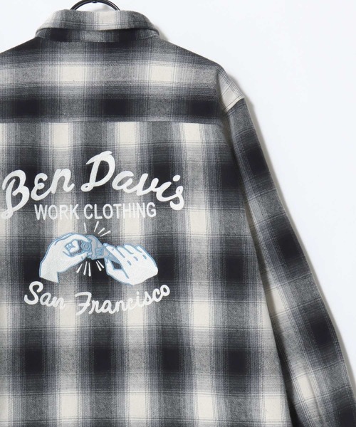 BEN DAVIS(ベンデイビス)の「BEN DAVIS/ベンデイビス EMBRO OMBRE SHIRT/オーバーサイズ バックプリント刺繍 起毛 オンブレチェック フランネル長袖シャツ/ワークシャツ/レディース メンズ(シャツ/ブラウス・メンズ・ブラウン/ブルー/ブラック・M/L/XL)」の5枚目の写真