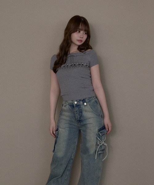 M DOLLY(エムドリー)の「Stitch ribbon cat elin sholder knit / ステッチリボンキャットエリンショルダーニット(ニット/セーター・レディース・アイボリー/グレー・FREE)」の11枚目の写真