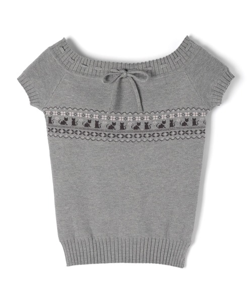 M DOLLY(エムドリー)の「Stitch ribbon cat elin sholder knit / ステッチリボンキャットエリンショルダーニット(ニット/セーター・レディース・アイボリー/グレー・FREE)」の14枚目の写真