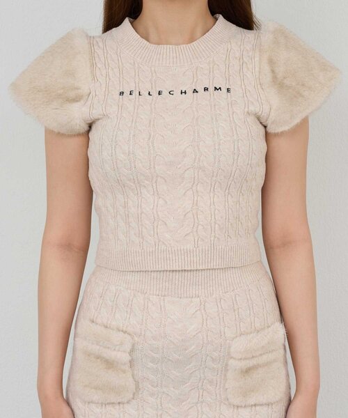 Belle Charme(ベルシャルム)の「【Belle Charme】Fur Shoulder Cable Knit(ニット/セーター・レディース・ブラック/ベージュ/ピンク・FREE)」の16枚目の写真