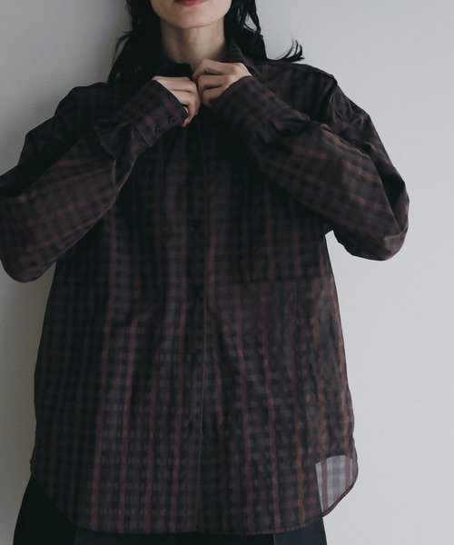 anuke（アンヌーク）の「Sheercheck Over Shirts（シャツ/ブラウス・レディース・ブラウン/ブルー・FREE）」の2枚目の写真