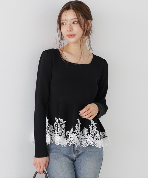 PROPORTION BODY DRESSING(プロポーションボディドレッシング)の「レーストリムペプラムニット / 1216270014(ニット/セーター・レディース・ホワイト系その他/ブラック/ピンク・FREE)」の6枚目の写真