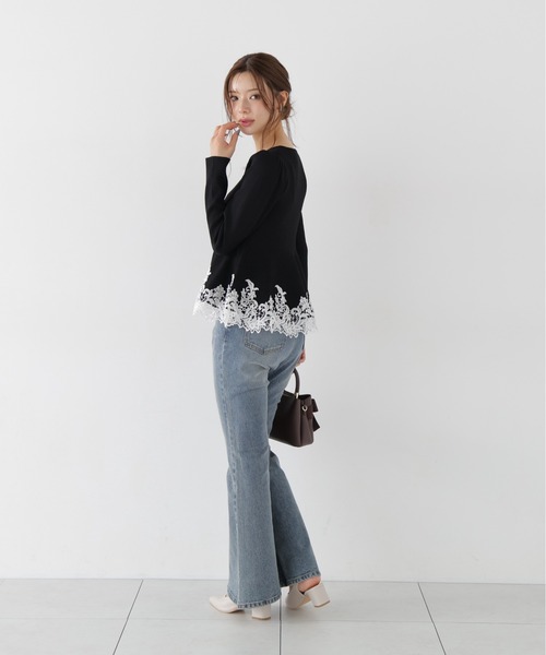 PROPORTION BODY DRESSING(プロポーションボディドレッシング)の「レーストリムペプラムニット / 1216270014(ニット/セーター・レディース・ホワイト系その他/ブラック/ピンク・FREE)」の10枚目の写真