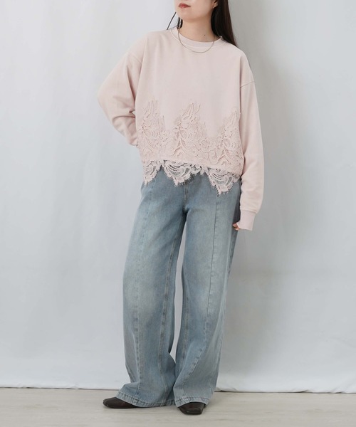 LUCA/LADY LUCK LUCA(ルカ/レディラックルカ)の「LC/LLL 裏毛レースドッキングピグメントプルオーバー(Tシャツ/カットソー・レディース・ピンク/チャコールグレー/オフホワイト・FREE)」の9枚目の写真