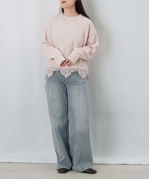 LUCA/LADY LUCK LUCA(ルカ/レディラックルカ)の「LC/LLL 裏毛レースドッキングピグメントプルオーバー(Tシャツ/カットソー・レディース・ピンク/チャコールグレー/オフホワイト・FREE)」の10枚目の写真