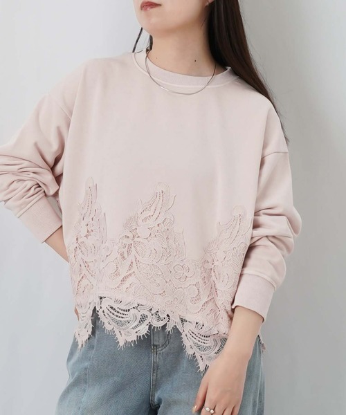 LUCA/LADY LUCK LUCA(ルカ/レディラックルカ)の「LC/LLL 裏毛レースドッキングピグメントプルオーバー(Tシャツ/カットソー・レディース・ピンク/チャコールグレー/オフホワイト・FREE)」の11枚目の写真