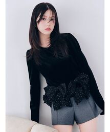 【WEB限定】リボンペプラムベロアトップス