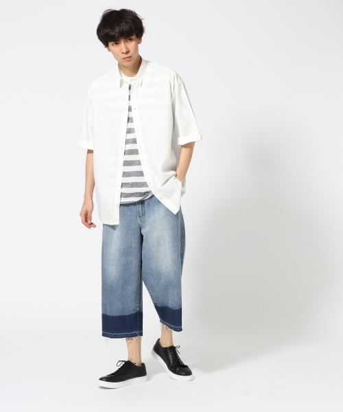 HARE（ハレ）の「リネンボーダーカットソー(HARE)（Tシャツ/カットソー・メンズ・ベージュ/グレー/オフホワイト・SMALL/MEDIUM）」の11枚目の写真