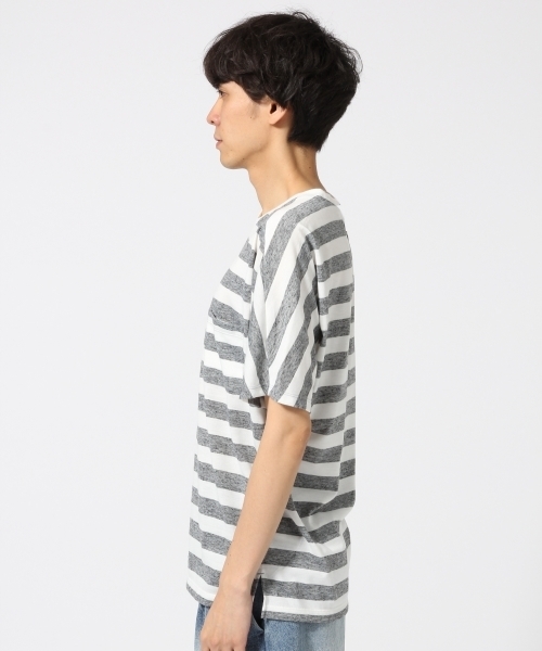HARE（ハレ）の「リネンボーダーカットソー(HARE)（Tシャツ/カットソー・メンズ・ベージュ/グレー/オフホワイト・SMALL/MEDIUM）」の13枚目の写真