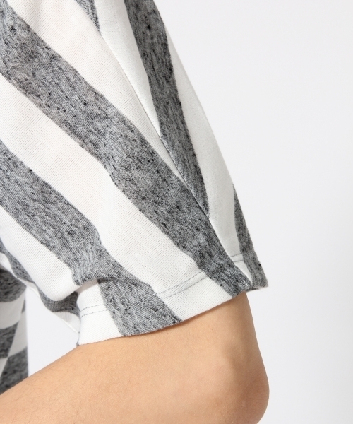 HARE（ハレ）の「リネンボーダーカットソー(HARE)（Tシャツ/カットソー・メンズ・ベージュ/グレー/オフホワイト・SMALL/MEDIUM）」の6枚目の写真