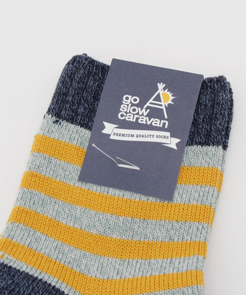 go slow caravan(ゴースローキャラバン)の「 GSC PREMIUM MULTI BORDER QUARTER SOCKS-ボーダーソックス (ソックス/靴下・メンズ・グレー/ライトグリーン/ピンク・MEDIUM/LARGE)」の4枚目の写真