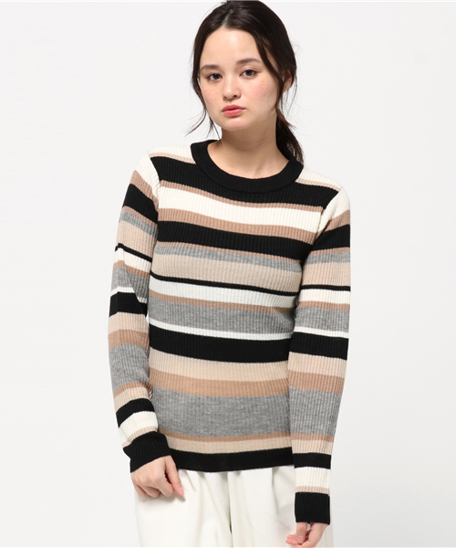 E Hyphen World Gallery イーハイフンワールドギャラリー の マルチボーダーハイネックpo ニット セーター Wear