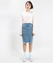 PUNYUS | フリンジデニムペンシルスカート(デニムスカート)