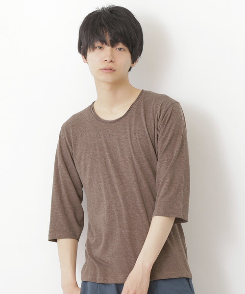 MONO-MART(モノマート)の「ツインロールネック Uネックカットソー T/C(3/4スリーブ)(Tシャツ/カットソー・メンズ・グレー/ブラウン/レッド/ネイビー/ロイヤルブルー/ピンク/チャコール/オートミール/ターコイズブルー/カーキ/スモークピンク/ブルー系その他/ワイン/エメラルド/ブラック/ホワイト・M/L/S/XL)」の5枚目の写真