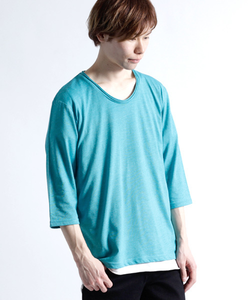 MONO-MART(モノマート)の「ツインロールネック Uネックカットソー T/C(3/4スリーブ)(Tシャツ/カットソー・メンズ・グレー/ブラウン/レッド/ネイビー/ロイヤルブルー/ピンク/チャコール/オートミール/ターコイズブルー/カーキ/スモークピンク/ブルー系その他/ワイン/エメラルド/ブラック/ホワイト・M/L/S/XL)」の10枚目の写真