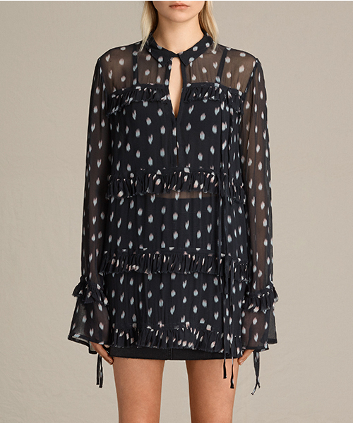 ALLSAINTS（オールセインツ）の「【本日セール終了】DEIRDRE RUFFLE SHIRT（シャツ/ブラウス・レディース・ブラック/ピンク・LARGE/SMALL/X-SMALL/MEDIUM）」の2枚目の写真