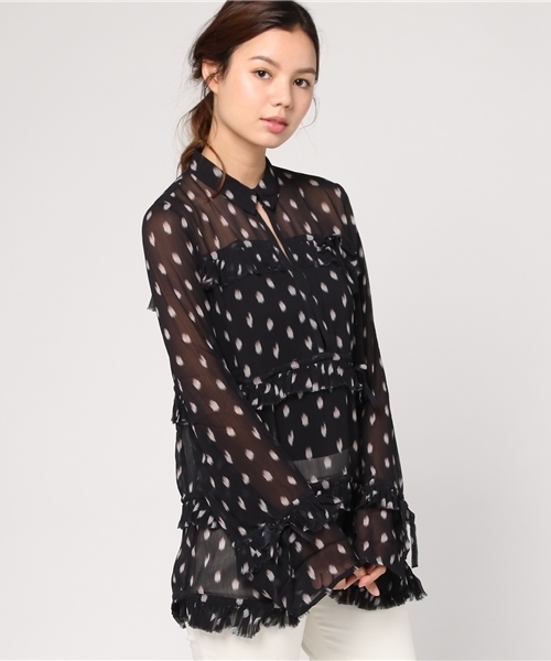 ALLSAINTS（オールセインツ）の「【本日セール終了】DEIRDRE RUFFLE SHIRT（シャツ/ブラウス・レディース・ブラック/ピンク・LARGE/SMALL/X-SMALL/MEDIUM）」の3枚目の写真