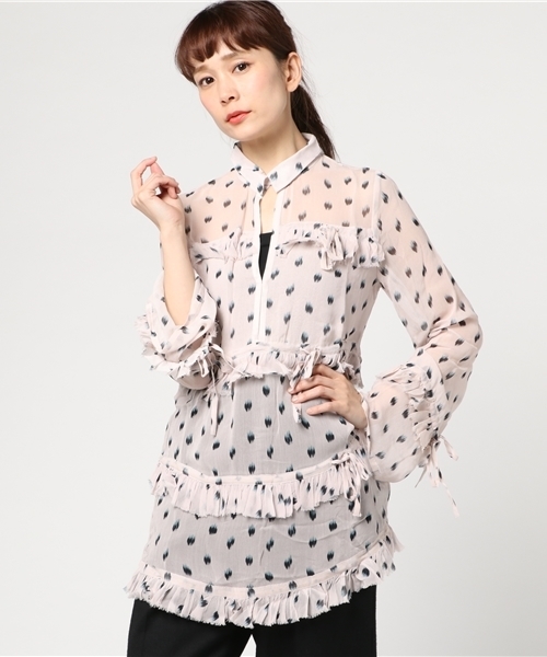 ALLSAINTS（オールセインツ）の「【本日セール終了】DEIRDRE RUFFLE SHIRT（シャツ/ブラウス・レディース・ブラック/ピンク・LARGE/SMALL/X-SMALL/MEDIUM）」の4枚目の写真