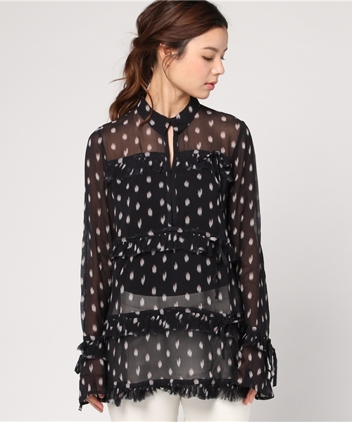 ALLSAINTS（オールセインツ）の「【本日セール終了】DEIRDRE RUFFLE SHIRT（シャツ/ブラウス・レディース・ブラック/ピンク・LARGE/SMALL/X-SMALL/MEDIUM）」の5枚目の写真