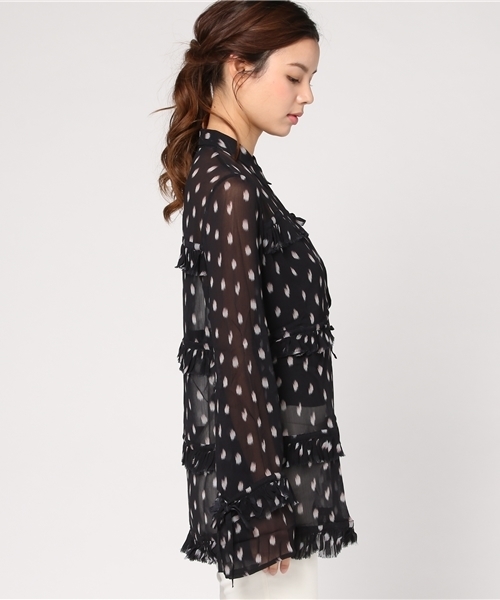 ALLSAINTS（オールセインツ）の「【本日セール終了】DEIRDRE RUFFLE SHIRT（シャツ/ブラウス・レディース・ブラック/ピンク・LARGE/SMALL/X-SMALL/MEDIUM）」の6枚目の写真