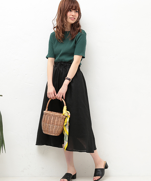 natural couture(ナチュラルクチュール)の「リネンロングスカート(スカート・レディース・ストライプ/ピンク/ブラック/ブルー/レモンイエロー・FREE)」の12枚目の写真
