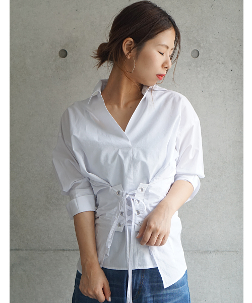 laboratory work（ラボラトリーワーク）の「＜一枚でサマになる！＞レースアップシャツ（シャツ/ブラウス・レディース・サックスブルー/オフホワイト/ブラック・MEDIUM）」の11枚目の写真