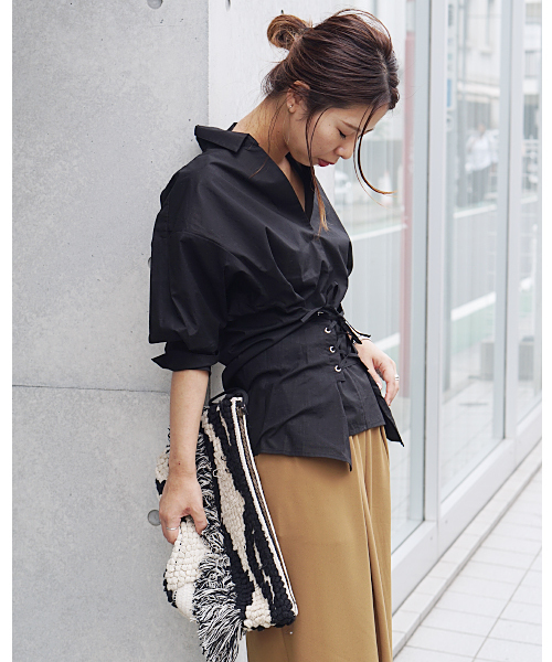 laboratory work（ラボラトリーワーク）の「＜一枚でサマになる！＞レースアップシャツ（シャツ/ブラウス・レディース・サックスブルー/オフホワイト/ブラック・MEDIUM）」の19枚目の写真