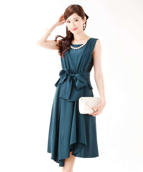 春大特価セール ネックレス付きサイドレースペプラムパーティードレス 結婚式ワンピース 成人式 二次会 謝恩会 セレモニー 大きいサイズ対応フォーマルドレス ドレス Blueeast ブルーイースト のファッション ドレス セール ドレス