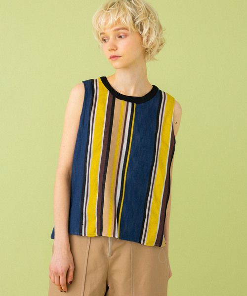 UNITED TOKYO（ユナイテッドトウキョウ）の「マルチストライプトップス（Tシャツ/カットソー・レディース・ピンク/マスタード・1）」の2枚目の写真