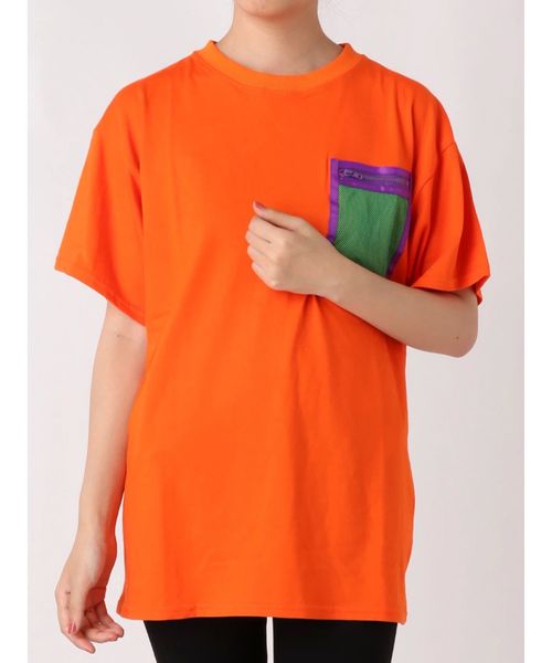jouetie（ジュエティ）の「メッシュポケットBIG T（Tシャツ/カットソー・レディース・ブラック/オフホワイト/オレンジ・MEDIUM）」の3枚目の写真