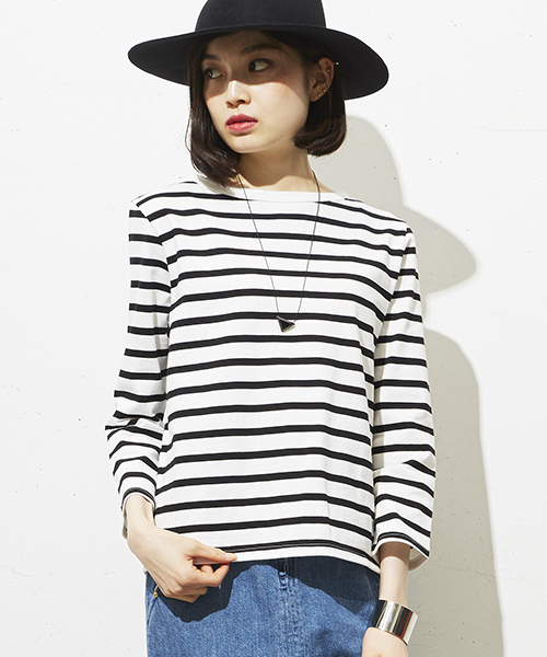 MID by MIDWEST（ミッド バイ ミッドウエスト）の「MID by MIDWEST ９分袖ボーダーカットソー（Tシャツ/カットソー・レディース・ホワイト/ネイビー・FREE）」の2枚目の写真