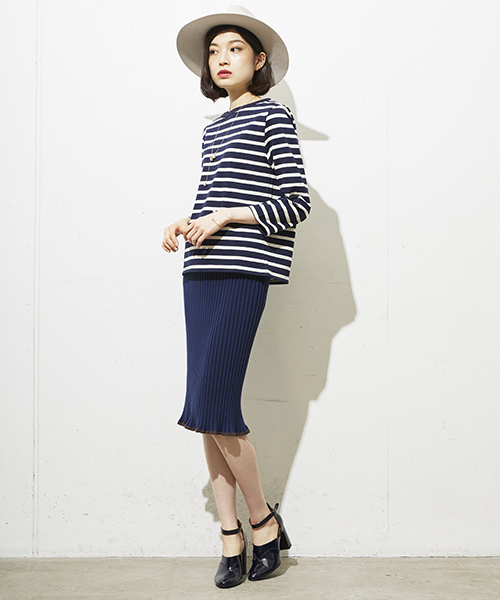 MID by MIDWEST（ミッド バイ ミッドウエスト）の「MID by MIDWEST ９分袖ボーダーカットソー（Tシャツ/カットソー・レディース・ホワイト/ネイビー・FREE）」の17枚目の写真