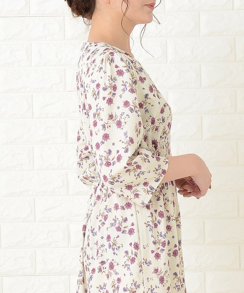 Lady Carol フラワープリント 半袖ロングワンピース ピンク レトロ 花柄シフォンフリルロングワンピース ピンク | LILIANA