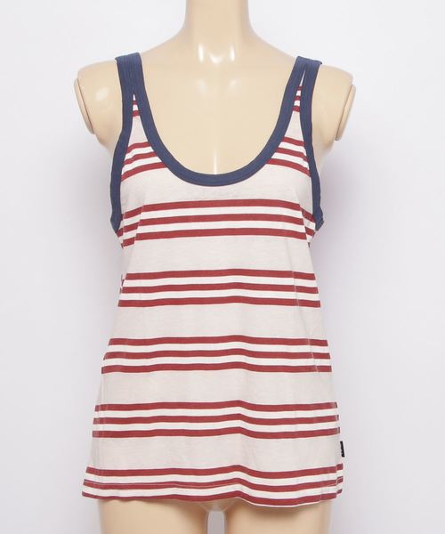 RVCA(ルーカ)の「RVCA レディース FERRIS STRIPED RINGER タンクトップ/ルーカ ノースリーブ ボーダー(タンクトップ・レディース・ナチュラル/ホワイト×ブラック・SMALL/X-SMALL)」の2枚目の写真