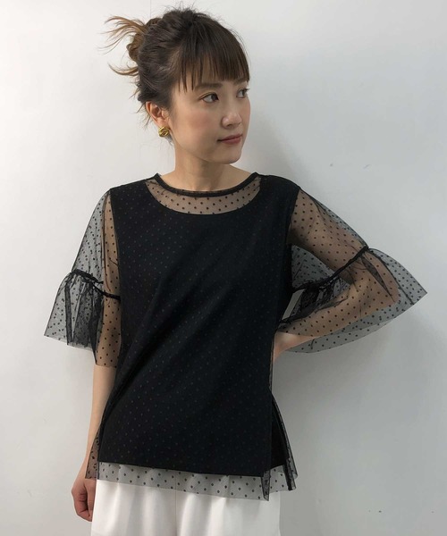 PICCIN（ピッチン）の「袖フレアドットチュールプルオーバー（Tシャツ/カットソー・レディース・ホワイト系その他/ブラック系その他・M）」の2枚目の写真