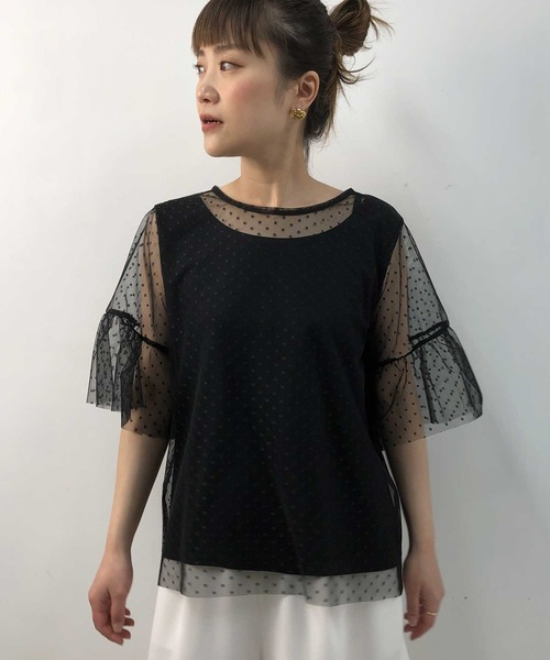 PICCIN(ピッチン)の「袖フレアドットチュールプルオーバー(Tシャツ/カットソー・レディース・ホワイト系その他/ブラック系その他・M)」の9枚目の写真