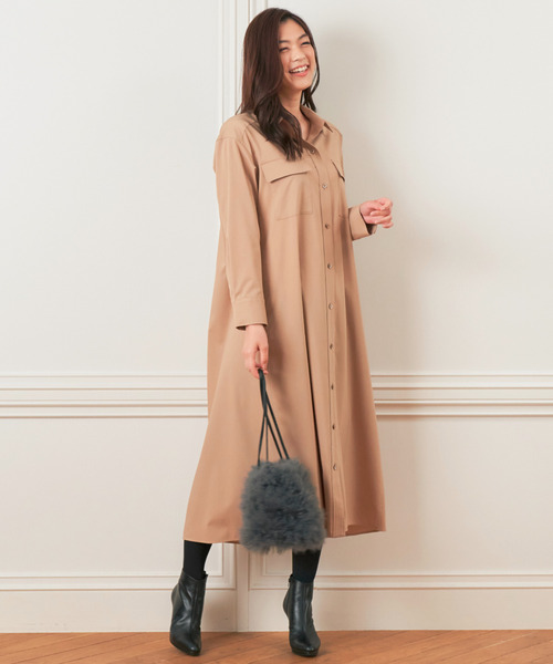 美品アナイ　ANAYI　ベージュ シャツドレス 長袖 　　シャツワンピース　36 美品アナイ ANAYI ベージュ シャツドレス 長袖 シャツワンピース