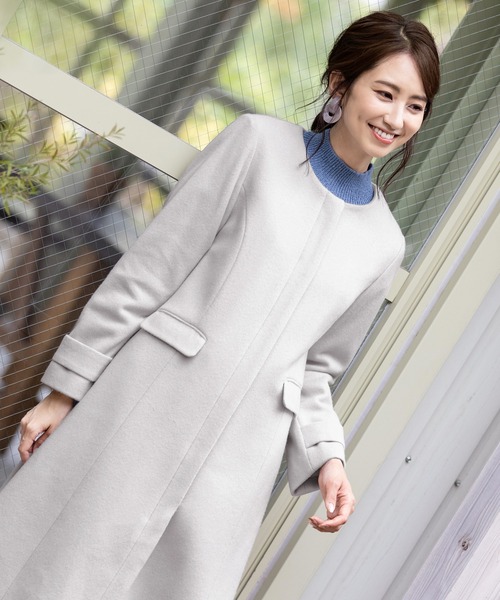【美品】クローラ ワールド ノーカラーコート S 日本製 フェミニン 綺麗め LADIES【レディース】 | ノーカラーコート通販 | ワールド