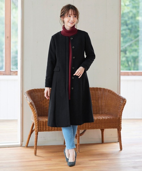 セール】【日本製生地】上質素材を使用したノーカラーウールコート