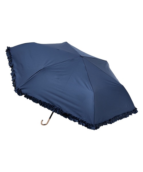 estaa(エスタ)の「晴雨兼用耐風折りたたみ日傘 フリル(折りたたみ傘)」|ダークブルー