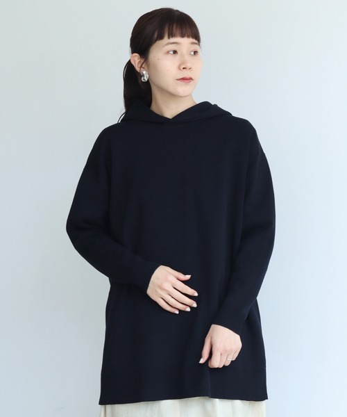 note et silence （ノートエシロンス）の「■ガス焼きcotton ミラノリブフードプルオーバー（スウェット・レディース・アイボリー/ブラック/グリーン・FREE）」の2枚目の写真