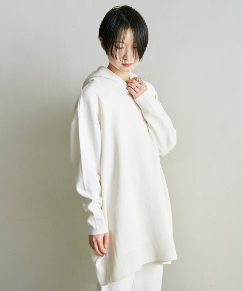 note et silence （ノートエシロンス）の「■ガス焼きcotton ミラノリブフードプルオーバー（スウェット・レディース・アイボリー/ブラック/グリーン・FREE）」の4枚目の写真