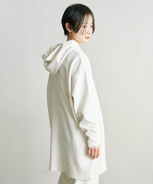 note et silence （ノートエシロンス）の「■ガス焼きcotton ミラノリブフードプルオーバー（スウェット・レディース・アイボリー/ブラック/グリーン・FREE）」の5枚目の写真