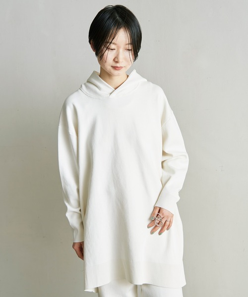 note et silence （ノートエシロンス）の「■ガス焼きcotton ミラノリブフードプルオーバー（スウェット・レディース・アイボリー/ブラック/グリーン・FREE）」の8枚目の写真