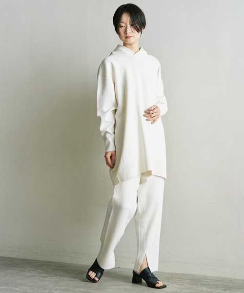 note et silence （ノートエシロンス）の「■ガス焼きcotton ミラノリブフードプルオーバー（スウェット・レディース・アイボリー/ブラック/グリーン・FREE）」の9枚目の写真