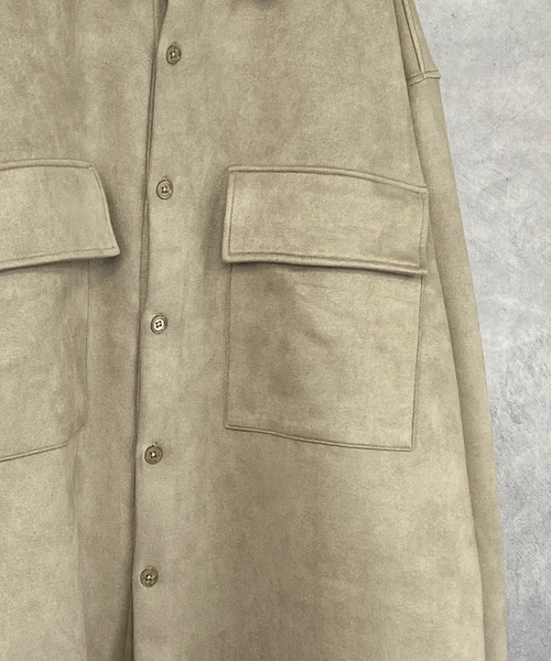 Beno(ビーノ)の「ストレッチ カットスエード ワイドシルエット CPO シャツ(シャツ/ブラウス・メンズ・スモークピンク/サックスブルー/グレイッシュベージュ/ライトカーキ・L/M)」の7枚目の写真